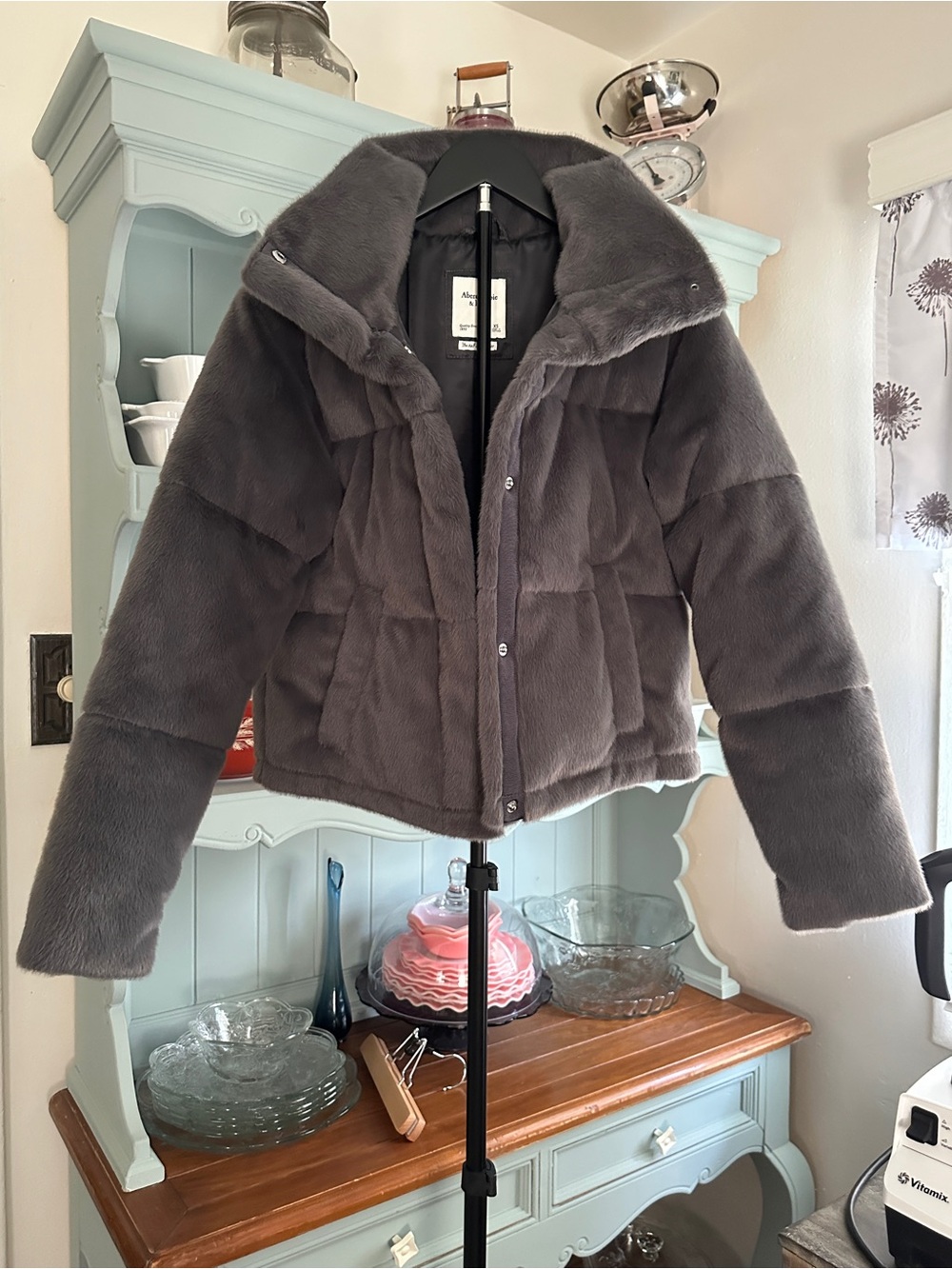 Abercrombie & Fitch Gray Faux Fur Puffer Jacket